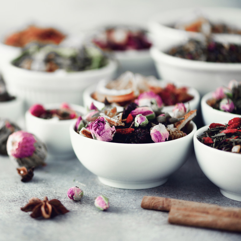 Fruit tea, fruit pieces, and infusion